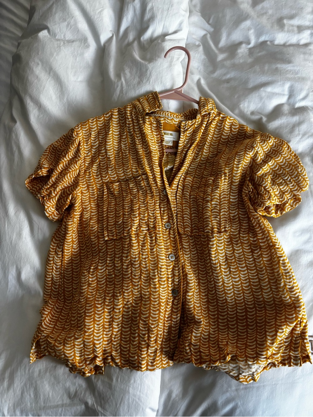 Maeve Button-Front Shirt - Mustard Wave Print